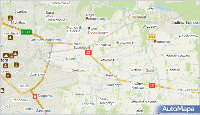 mapa Lasowice gmina Jedlnia-Letnisko, Lasowice gmina Jedlnia-Letnisko na mapie Targeo
