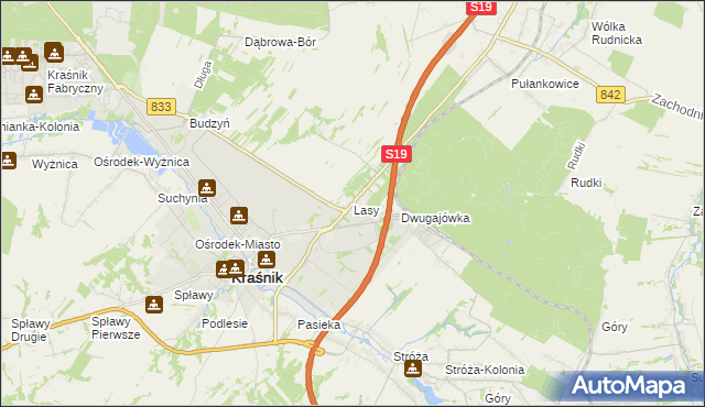 mapa Lasy gmina Kraśnik, Lasy gmina Kraśnik na mapie Targeo