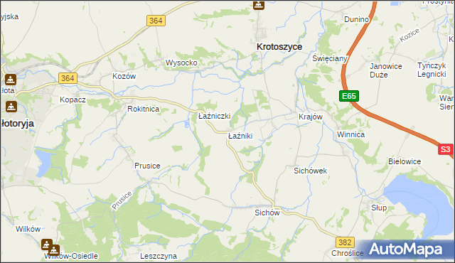 mapa Łaźniki gmina Złotoryja, Łaźniki gmina Złotoryja na mapie Targeo