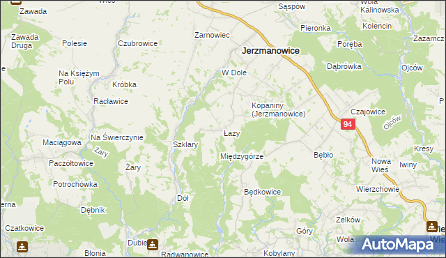 mapa Łazy gmina Jerzmanowice-Przeginia, Łazy gmina Jerzmanowice-Przeginia na mapie Targeo