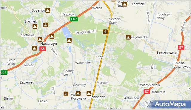mapa Łazy gmina Lesznowola, Łazy gmina Lesznowola na mapie Targeo