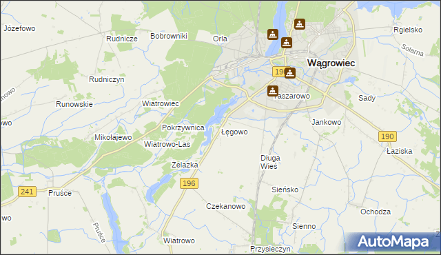 mapa Łęgowo gmina Wągrowiec, Łęgowo gmina Wągrowiec na mapie Targeo