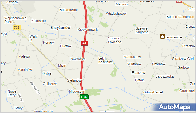 mapa Łęki Kościelne, Łęki Kościelne na mapie Targeo