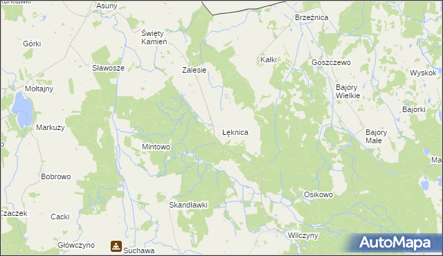 mapa Łęknica gmina Srokowo, Łęknica gmina Srokowo na mapie Targeo