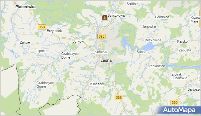 mapa Leśna powiat lubański, Leśna powiat lubański na mapie Targeo