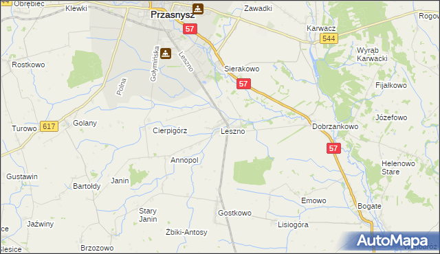 mapa Leszno gmina Przasnysz, Leszno gmina Przasnysz na mapie Targeo