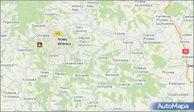 mapa Łomna gmina Nowy Wiśnicz, Łomna gmina Nowy Wiśnicz na mapie Targeo