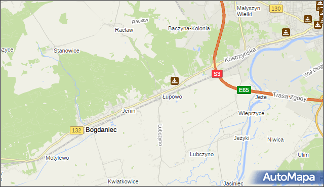 mapa Łupowo gmina Bogdaniec, Łupowo gmina Bogdaniec na mapie Targeo
