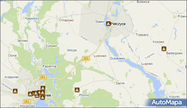 mapa Łyskowo gmina Pełczyce, Łyskowo gmina Pełczyce na mapie Targeo