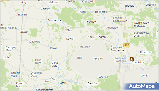 mapa Marcelin gmina Rząśnia, Marcelin gmina Rząśnia na mapie Targeo