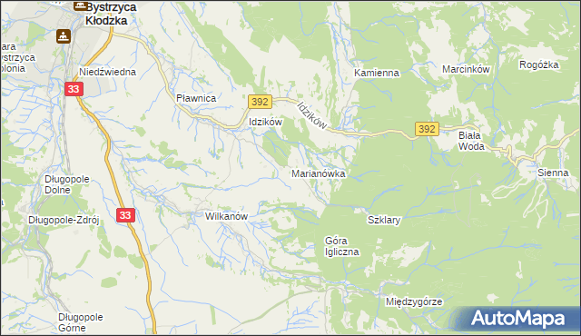 mapa Marianówka gmina Bystrzyca Kłodzka, Marianówka gmina Bystrzyca Kłodzka na mapie Targeo