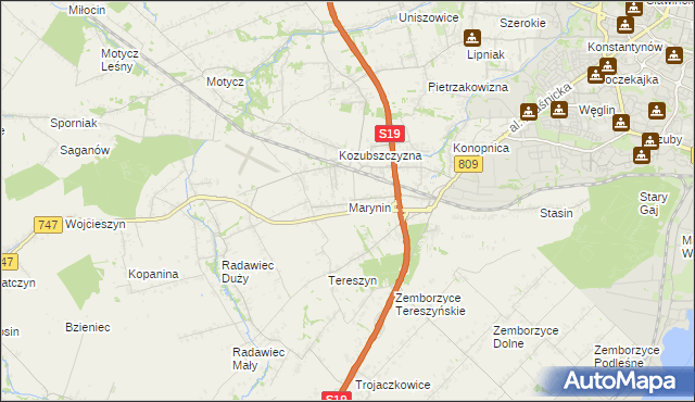 mapa Marynin gmina Konopnica, Marynin gmina Konopnica na mapie Targeo