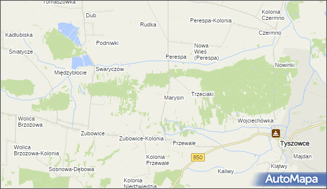 mapa Marysin gmina Tyszowce, Marysin gmina Tyszowce na mapie Targeo