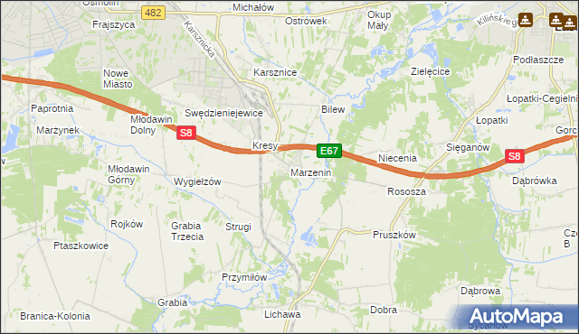 mapa Marzenin gmina Sędziejowice, Marzenin gmina Sędziejowice na mapie Targeo
