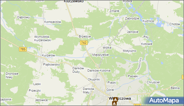 mapa Międzylesie gmina Włoszczowa, Międzylesie gmina Włoszczowa na mapie Targeo