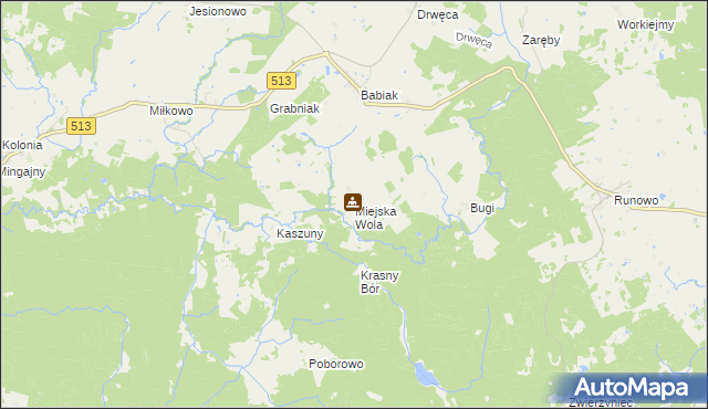 mapa Miejska Wola gmina Lidzbark Warmiński, Miejska Wola gmina Lidzbark Warmiński na mapie Targeo