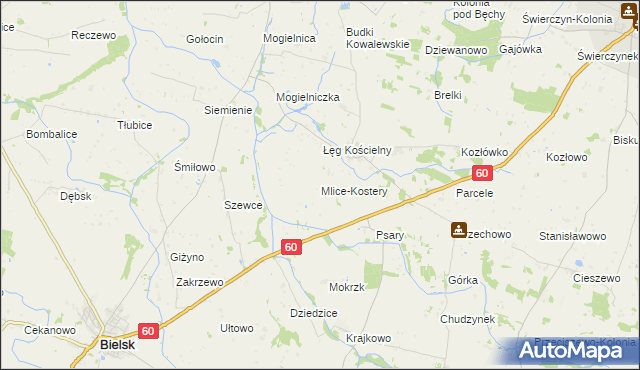 mapa Mlice-Kostery, Mlice-Kostery na mapie Targeo