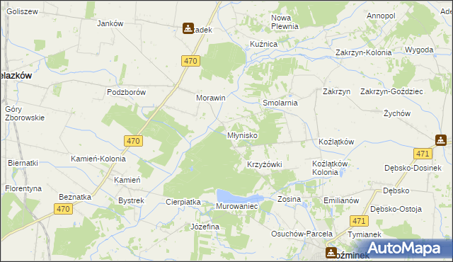 mapa Młynisko gmina Koźminek, Młynisko gmina Koźminek na mapie Targeo