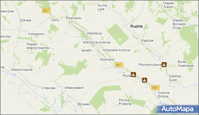 mapa Mościska gmina Rudnik, Mościska gmina Rudnik na mapie Targeo