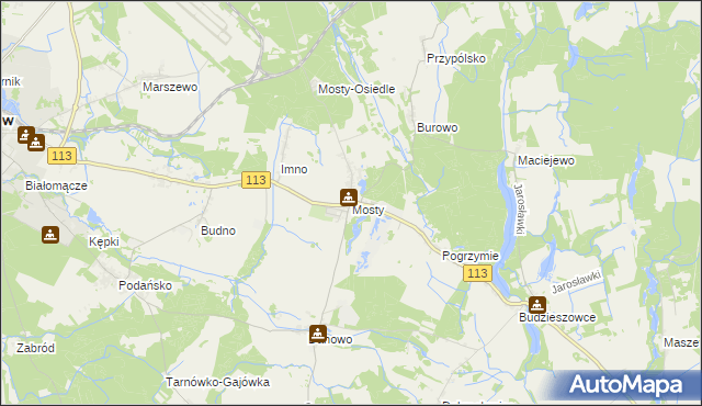 mapa Mosty gmina Goleniów, Mosty gmina Goleniów na mapie Targeo