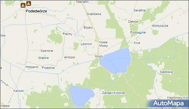 mapa Mosty gmina Podedwórze, Mosty gmina Podedwórze na mapie Targeo