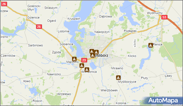 mapa Myślibórz, Myślibórz na mapie Targeo