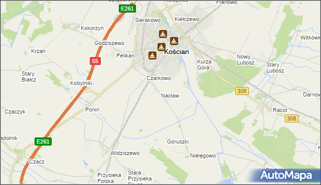 mapa Nacław gmina Kościan, Nacław gmina Kościan na mapie Targeo