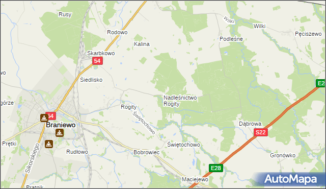 mapa Nadleśnictwo Rogity, Nadleśnictwo Rogity na mapie Targeo