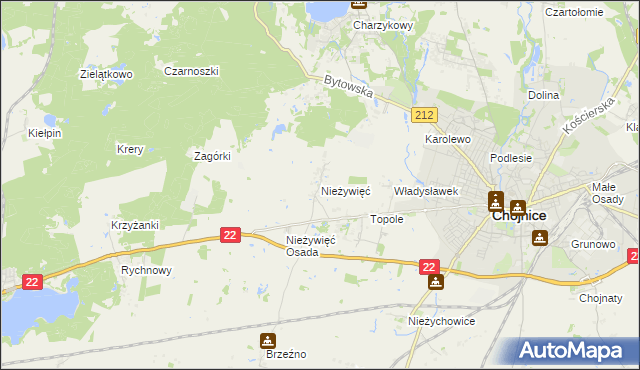 mapa Nieżywięć gmina Człuchów, Nieżywięć gmina Człuchów na mapie Targeo