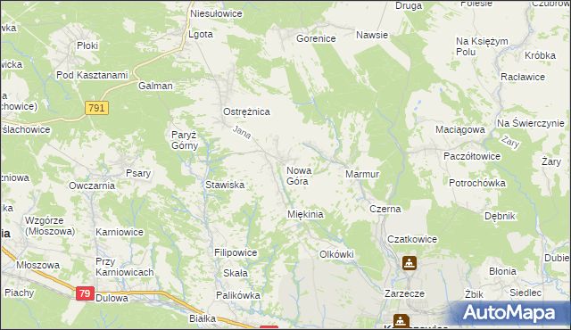 mapa Nowa Góra gmina Krzeszowice, Nowa Góra gmina Krzeszowice na mapie Targeo