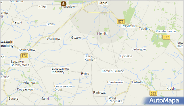 mapa Nowy Kamień gmina Gąbin, Nowy Kamień gmina Gąbin na mapie Targeo