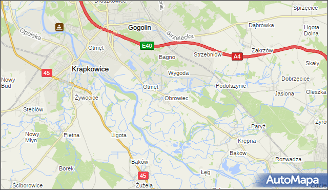 mapa Obrowiec gmina Gogolin, Obrowiec gmina Gogolin na mapie Targeo