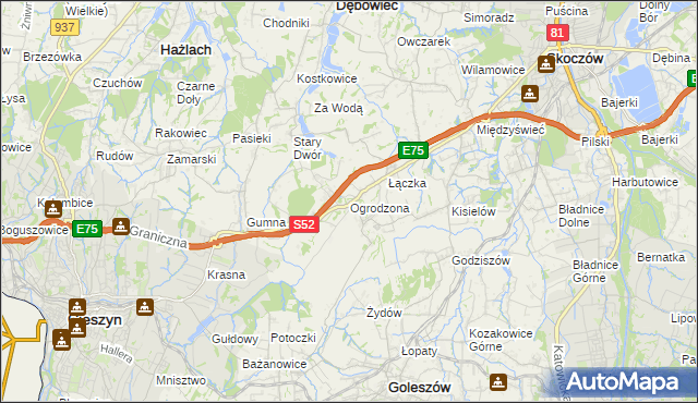 mapa Ogrodzona gmina Dębowiec, Ogrodzona gmina Dębowiec na mapie Targeo