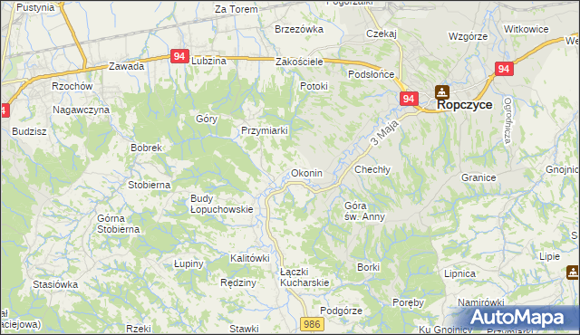 mapa Okonin gmina Ropczyce, Okonin gmina Ropczyce na mapie Targeo