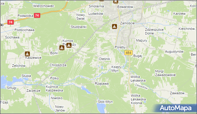 mapa Oleśnik gmina Bełchatów, Oleśnik gmina Bełchatów na mapie Targeo