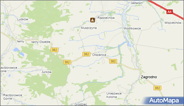 mapa Olszanica gmina Zagrodno, Olszanica gmina Zagrodno na mapie Targeo