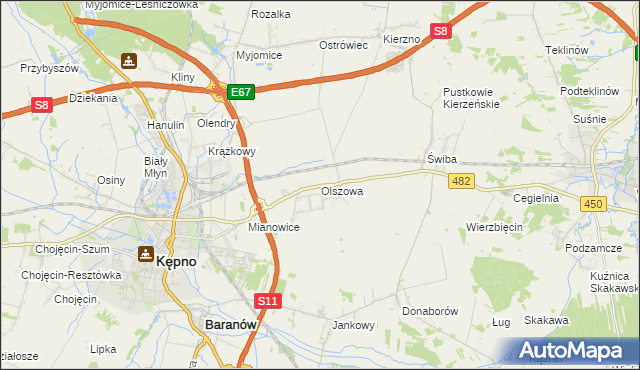 mapa Olszowa gmina Kępno, Olszowa gmina Kępno na mapie Targeo