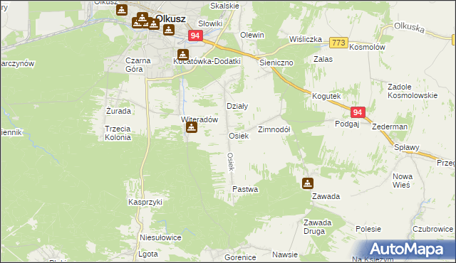 mapa Osiek gmina Olkusz, Osiek gmina Olkusz na mapie Targeo