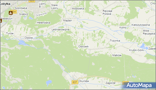 mapa Ostrowik gmina Poświętne, Ostrowik gmina Poświętne na mapie Targeo