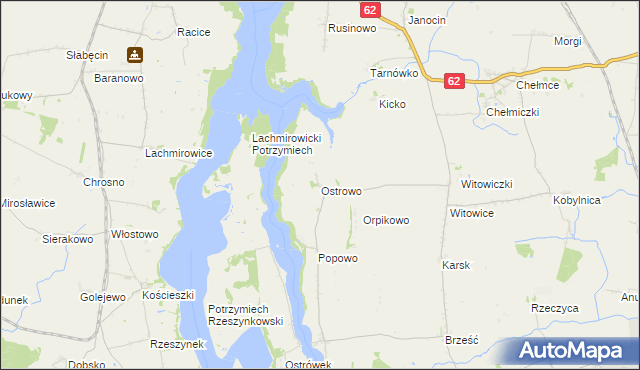 mapa Ostrowo gmina Kruszwica, Ostrowo gmina Kruszwica na mapie Targeo