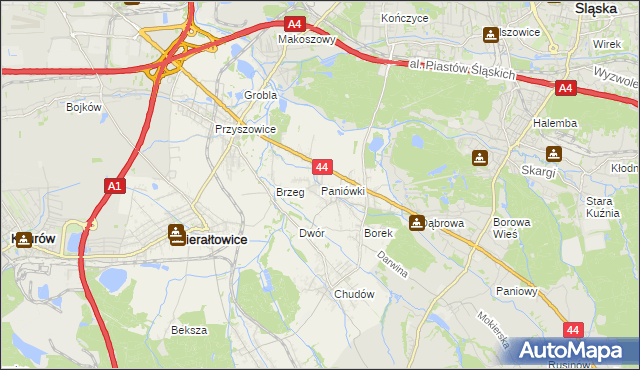 mapa Paniówki, Paniówki na mapie Targeo