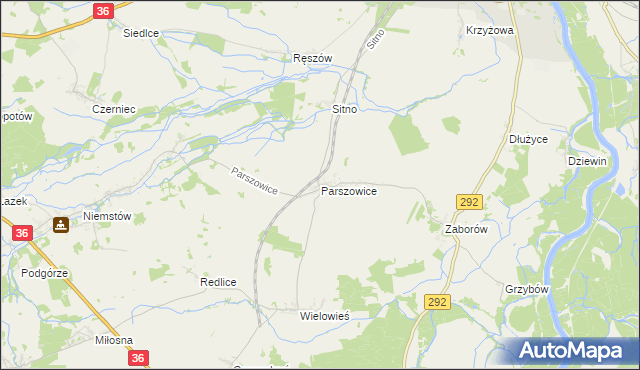 mapa Parszowice, Parszowice na mapie Targeo