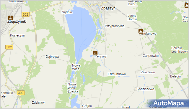 mapa Perzyny gmina Zbąszyń, Perzyny gmina Zbąszyń na mapie Targeo