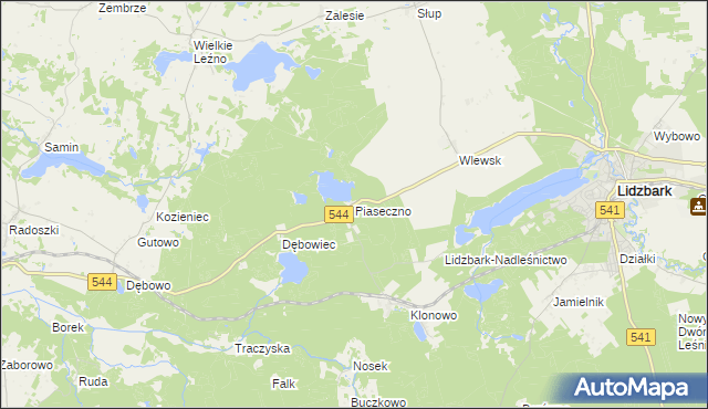 mapa Piaseczno gmina Lidzbark, Piaseczno gmina Lidzbark na mapie Targeo