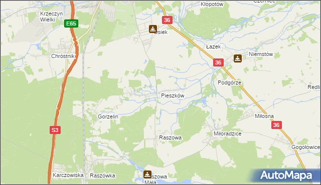 mapa Pieszków gmina Lubin, Pieszków gmina Lubin na mapie Targeo