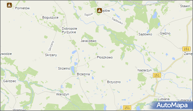 mapa Płoszkowo gmina Dolice, Płoszkowo gmina Dolice na mapie Targeo