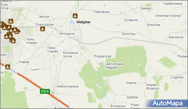 mapa Podzamcze gmina Mełgiew, Podzamcze gmina Mełgiew na mapie Targeo