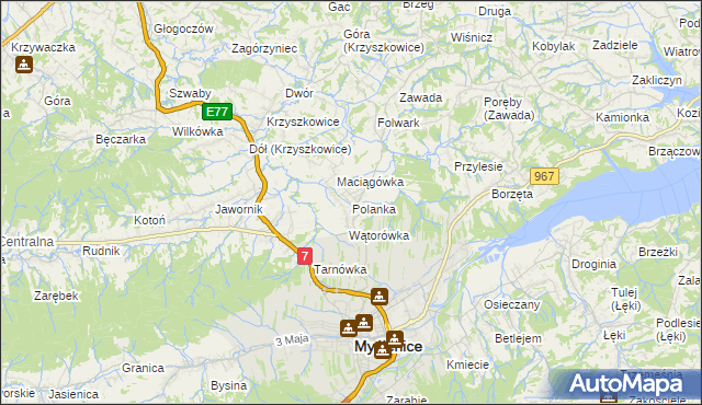 mapa Polanka gmina Myślenice, Polanka gmina Myślenice na mapie Targeo