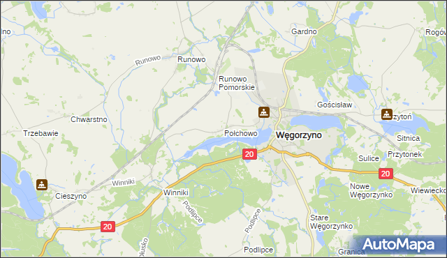 mapa Połchowo gmina Węgorzyno, Połchowo gmina Węgorzyno na mapie Targeo