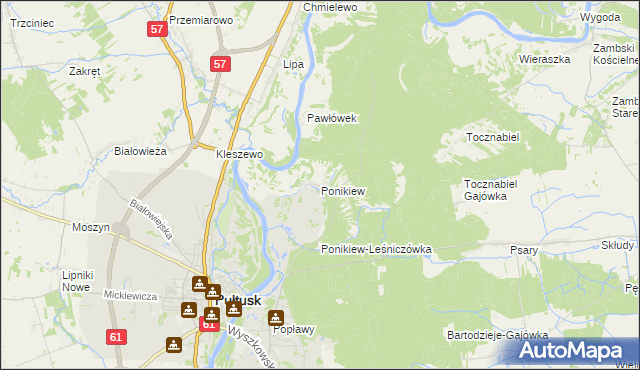 mapa Ponikiew gmina Pułtusk, Ponikiew gmina Pułtusk na mapie Targeo